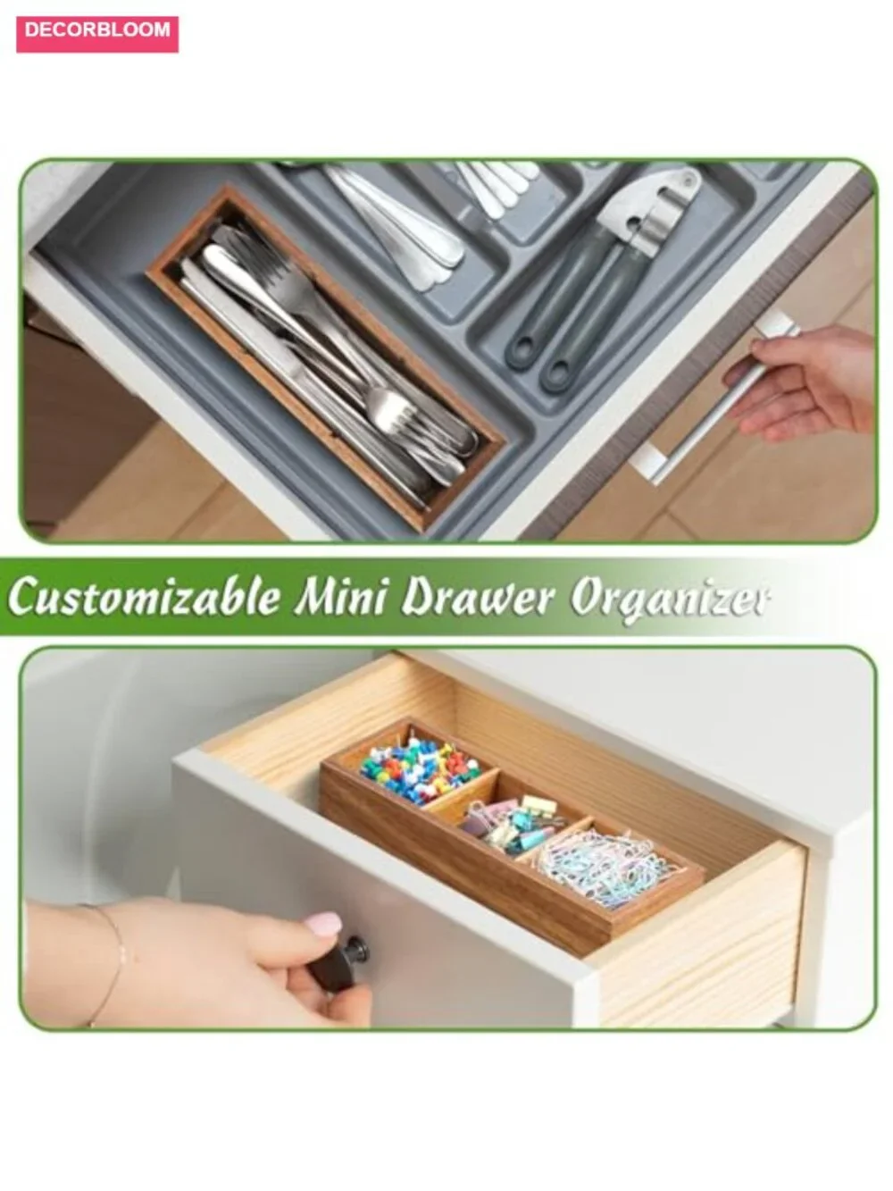 Acacia Wood Tea Bag Organizer with 3 Slots and Handles